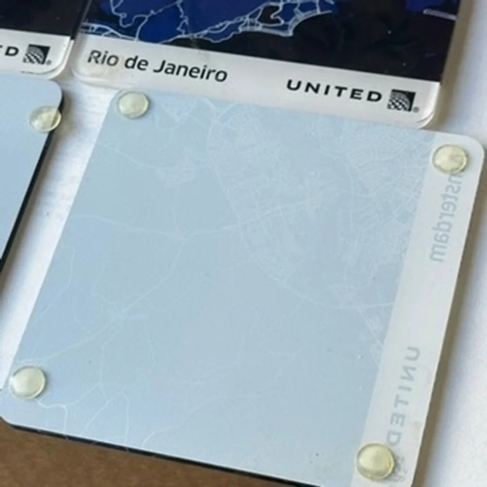 United Airlines Map Coaster Set Singapore Rio Auckland Amsterdam Blue 4pc